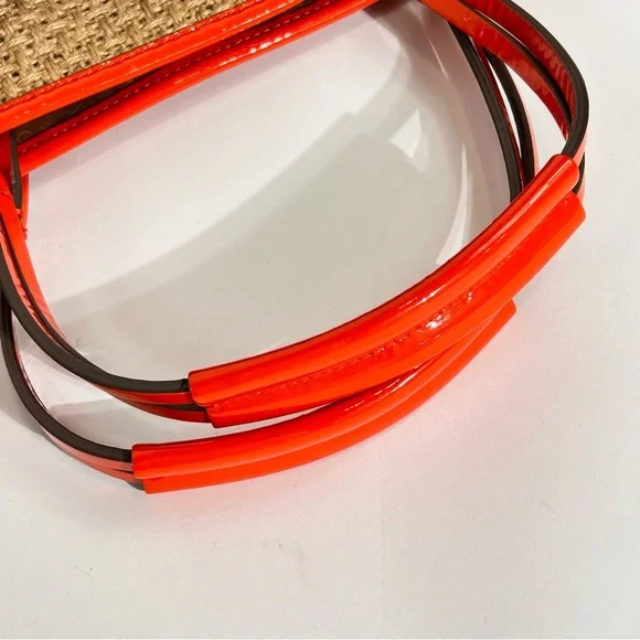 Anya Hindmarch Orange Patent Leather Trim Woven Beach Tote - Picture 7 of 13